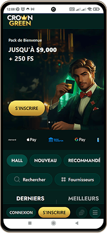 Capture d'écran de la page principale de CrownGreen Casino sur mobile