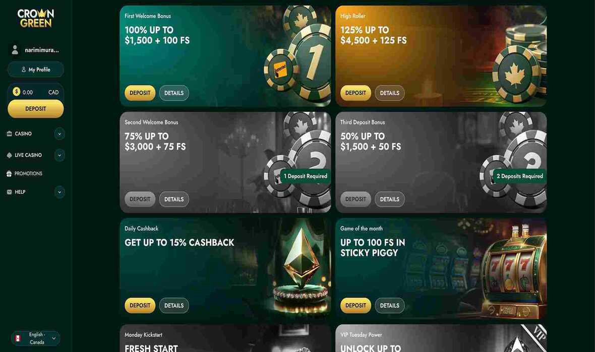 CrownGreen casino promotions page