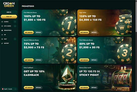 CrownGreen casino promotions page