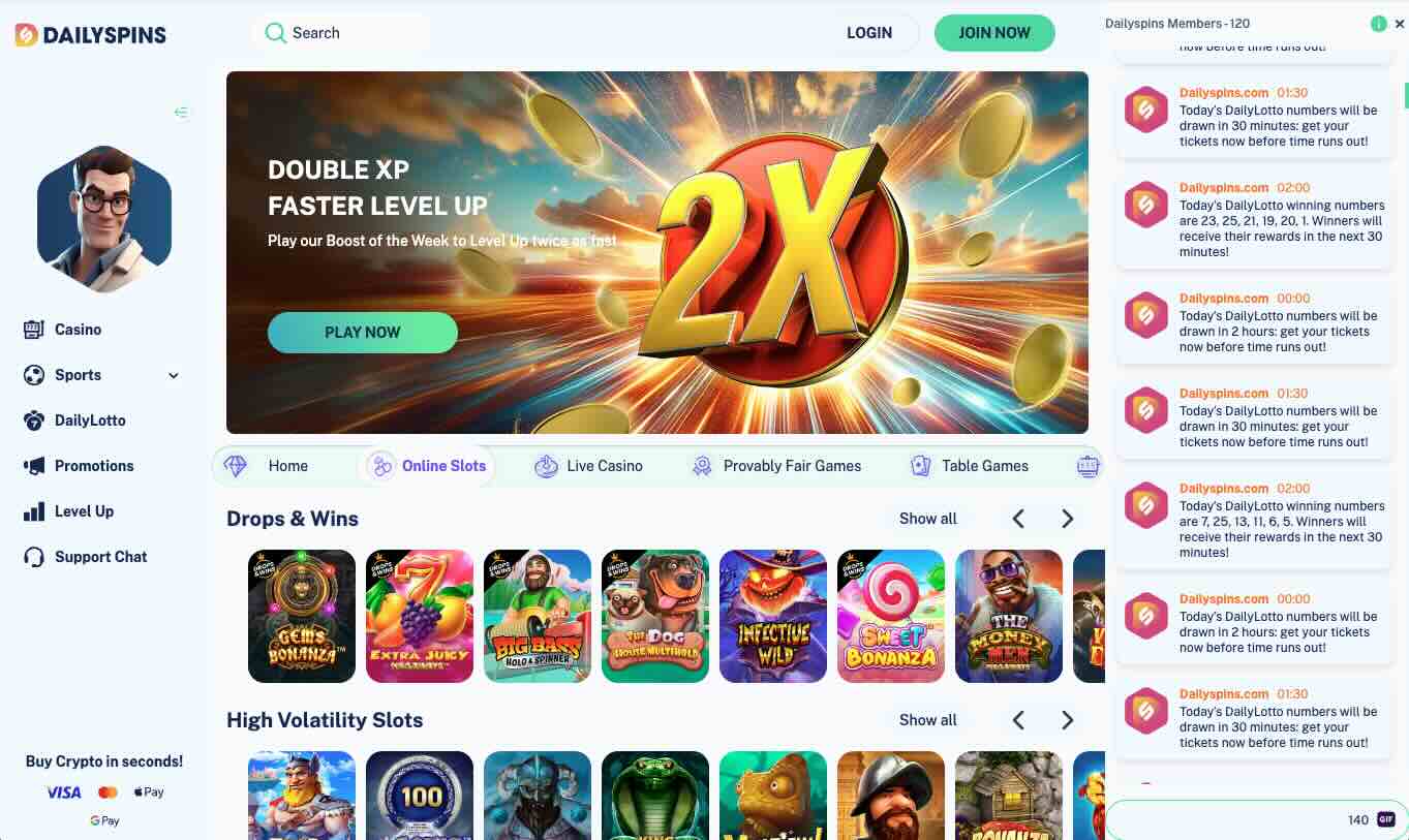 Dailyspins Casino list of slots