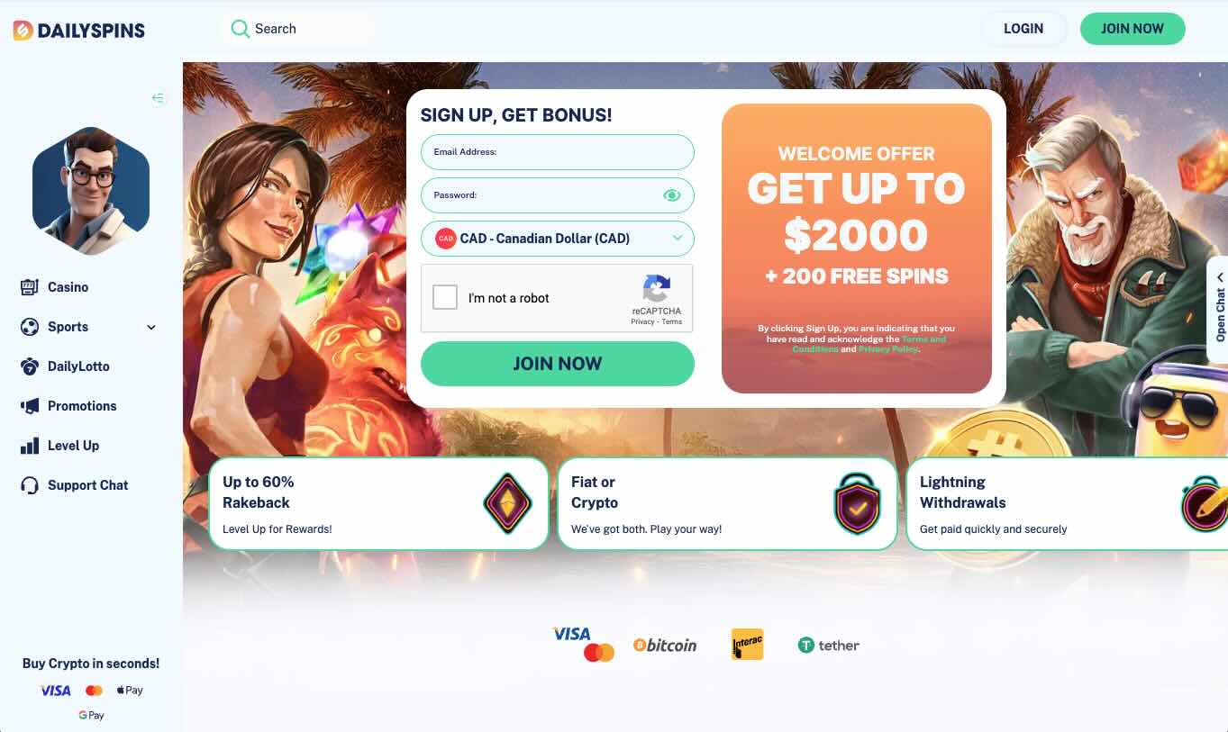 Dailyspins Casino main page