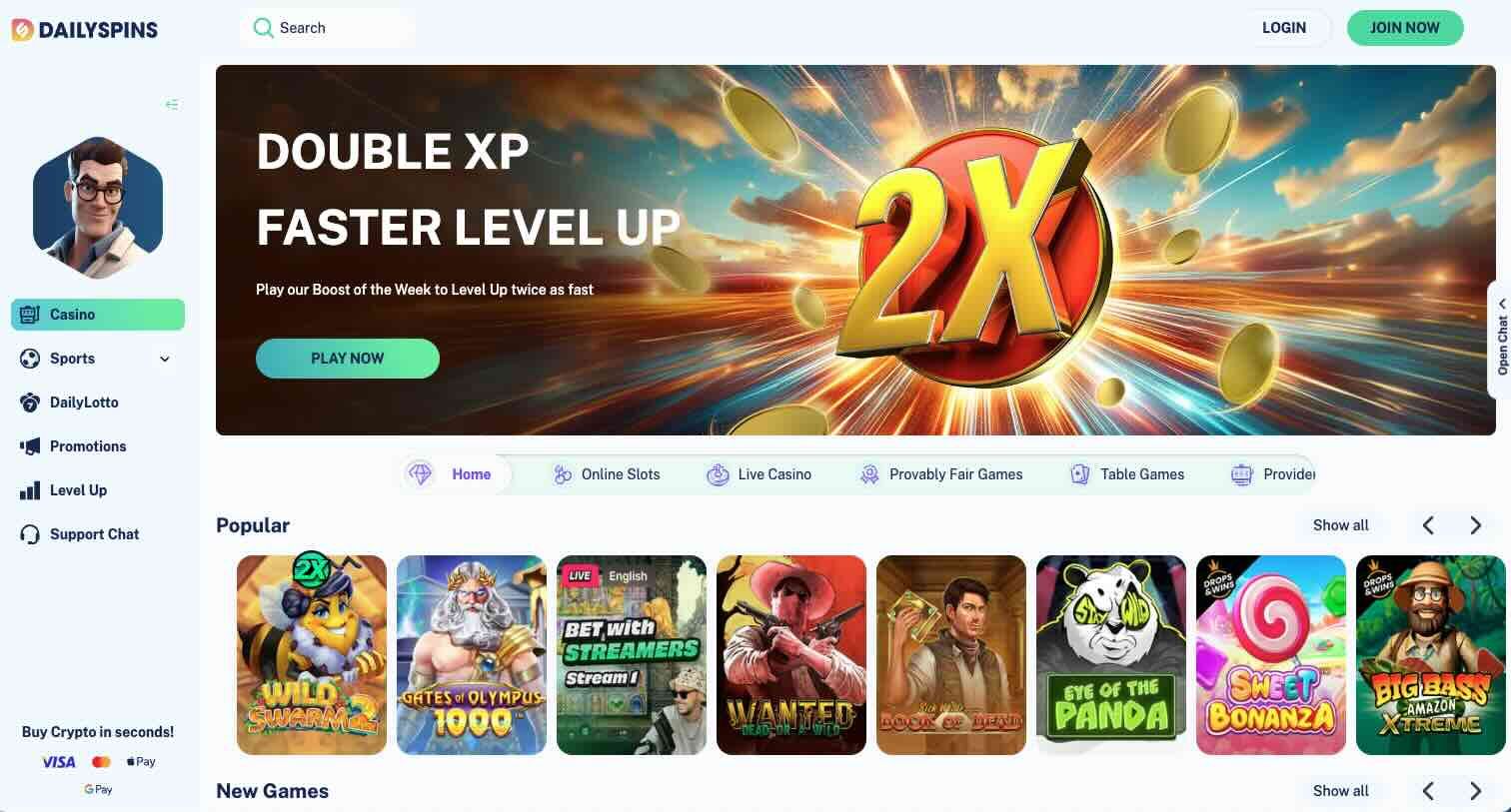 Main Page of Dailyspins Casino Site