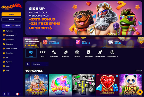 Dazard casino main page