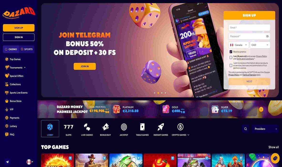 Dazard casino main page
