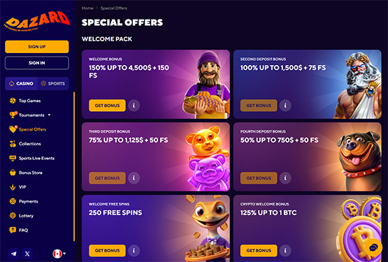 Dazard casino promotions page