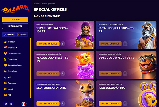 Page des promotions du casino Dazard