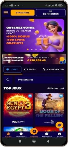 Capture d'écran de la page principale de Dazard Casino sur mobile