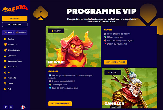 Dazard casino vip page de programmation