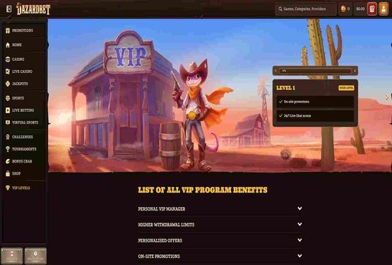 DazardBet casino vip page