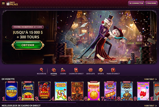 Page principale du casino Dice Palace