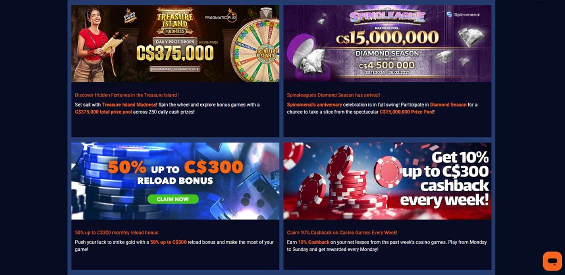 Bonuses page at Dream.bet Casino site