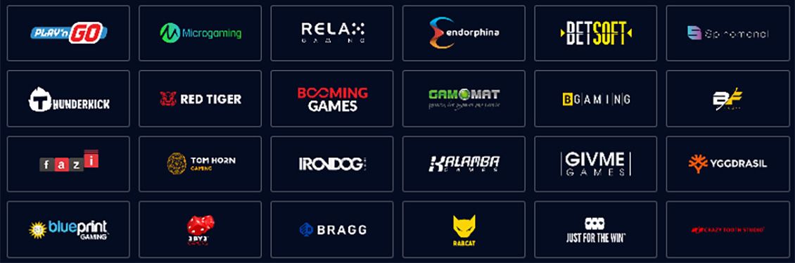Logos of Games Global, Relax Gaming, Betsoft and other software