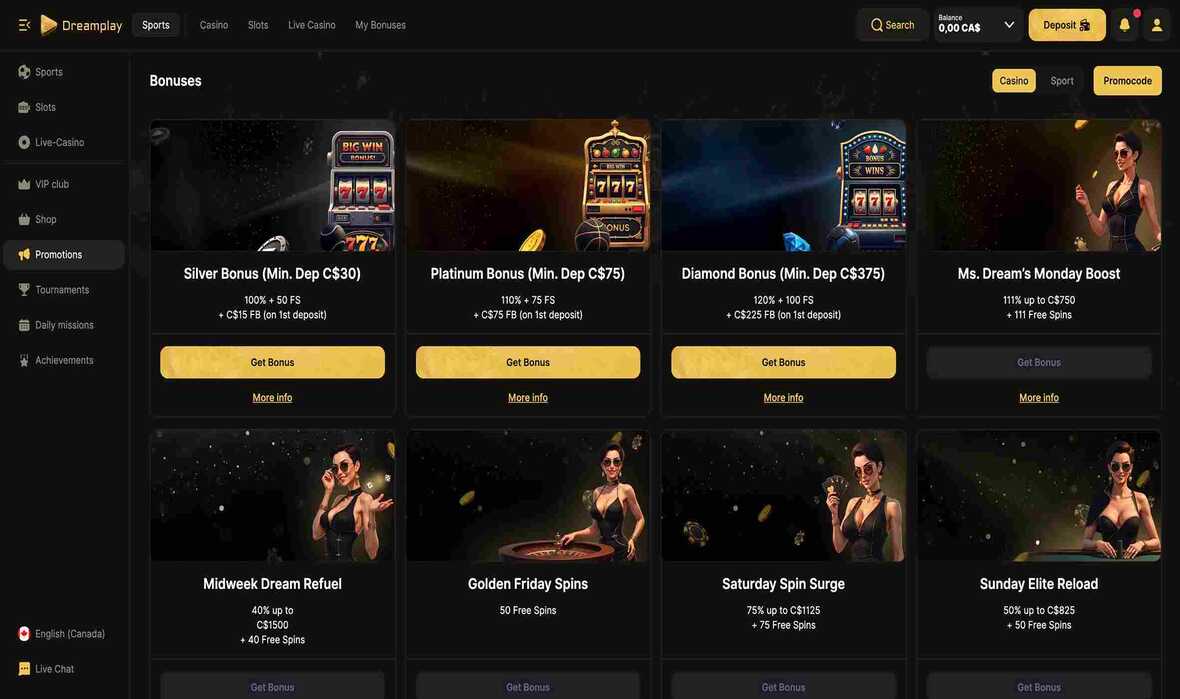 DreamPlay.bet casino promotions page