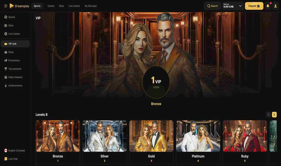 DreamPlay.bet casino top games page