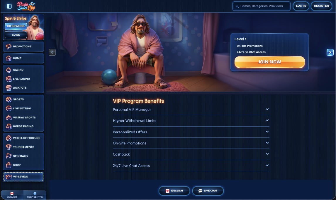 Dudespin casino vip page de programmation