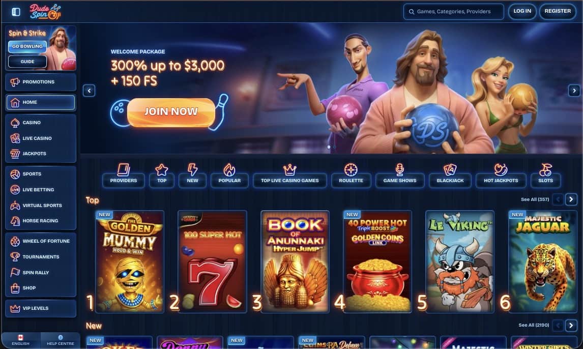 Dudespin casino main page