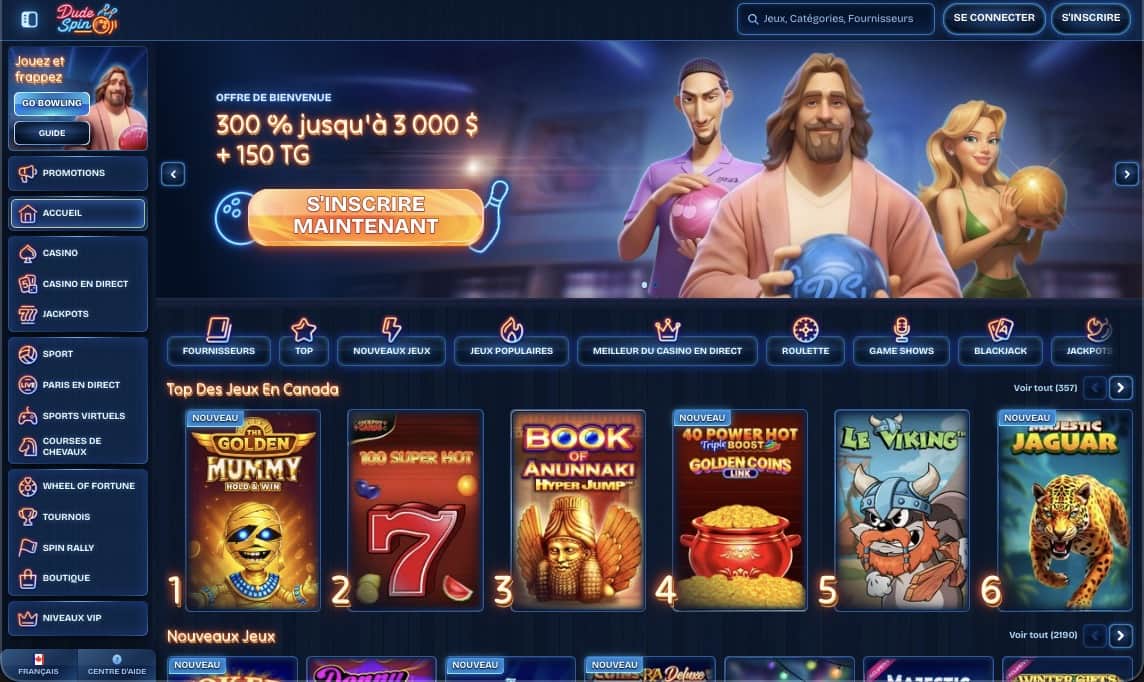 Page principale du casino Dudespin