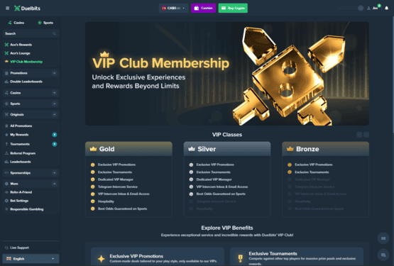 Duelbits casino vip page