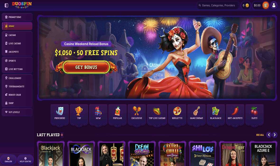 DuoSpin casino main page