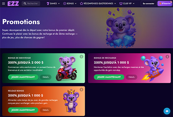 Page des promotions du casino Ezz