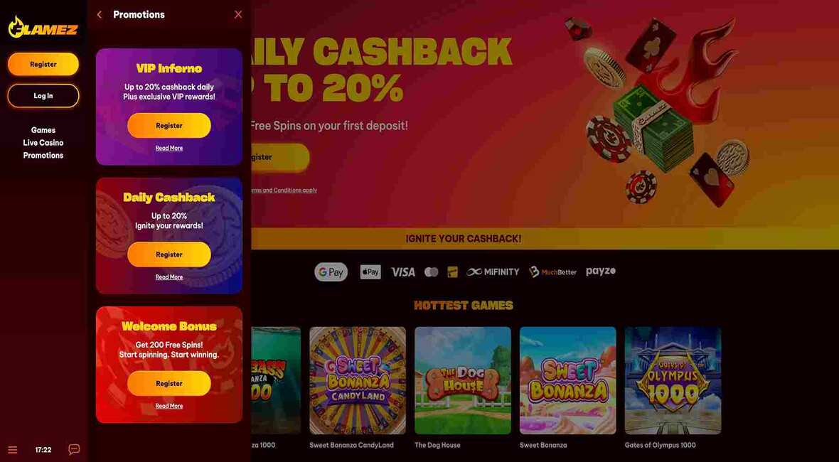 Flamez casino promotions page
