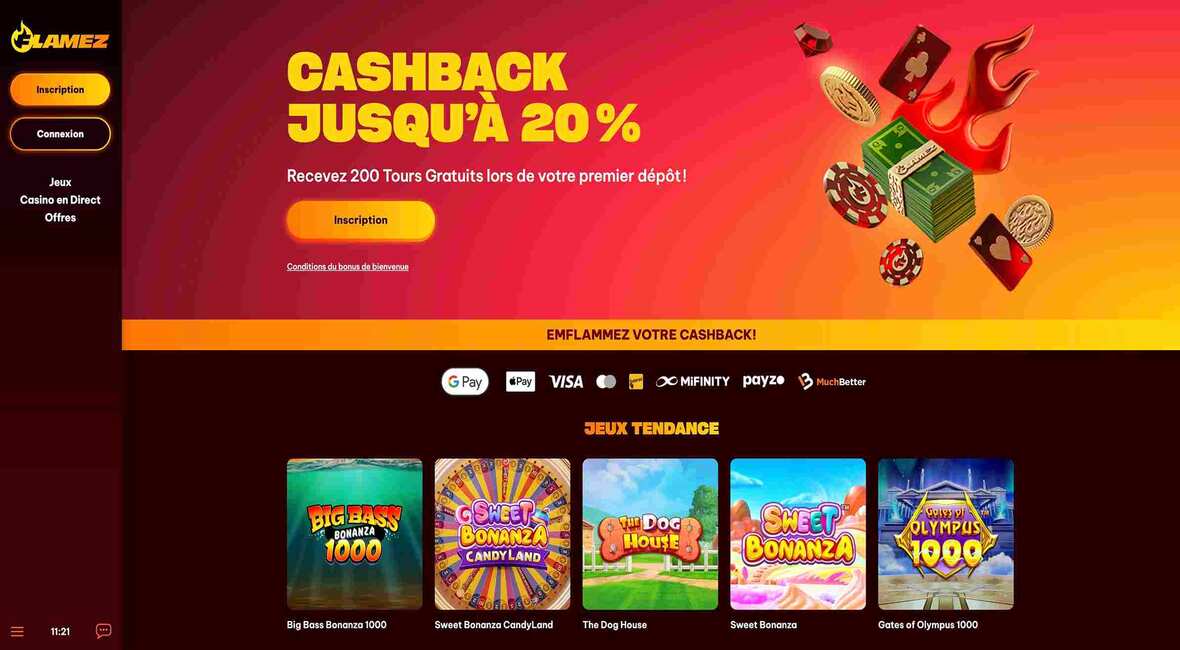 Page principale du casino Flamez
