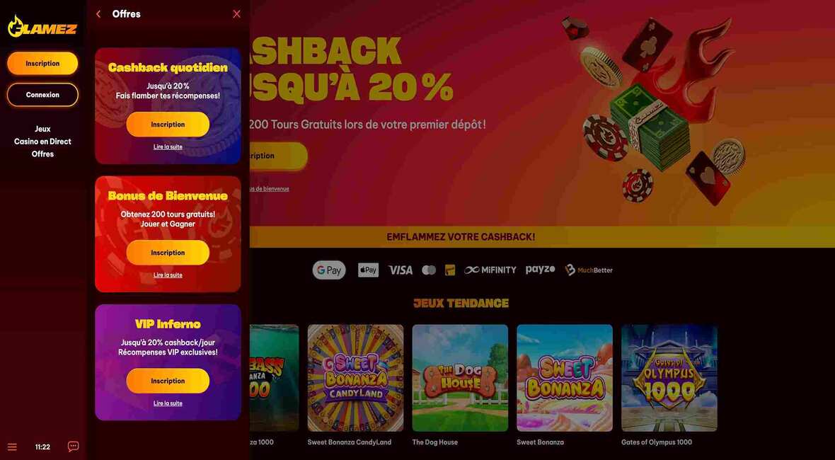 Page des promotions du casino Flamez