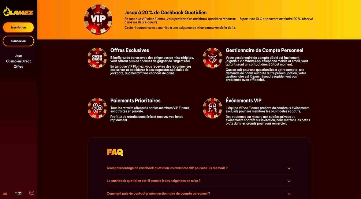 Flamez casino vip page de programmation