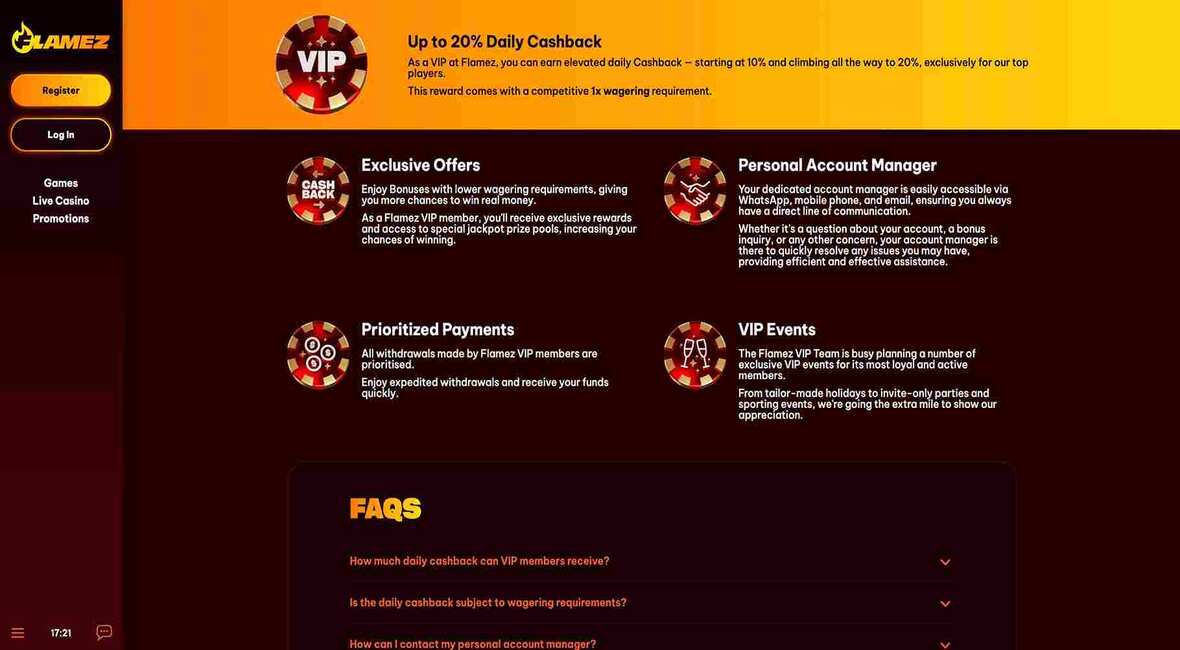 Flamez casino vip page