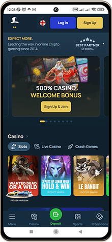 Mobile screenshot of the FortuneJack Casino main page
