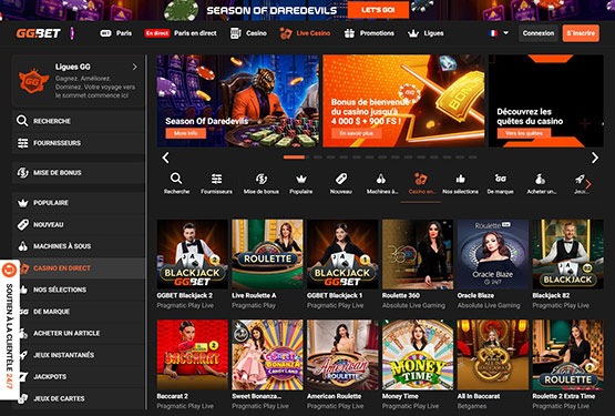 Jeux en direct du casino GGbet