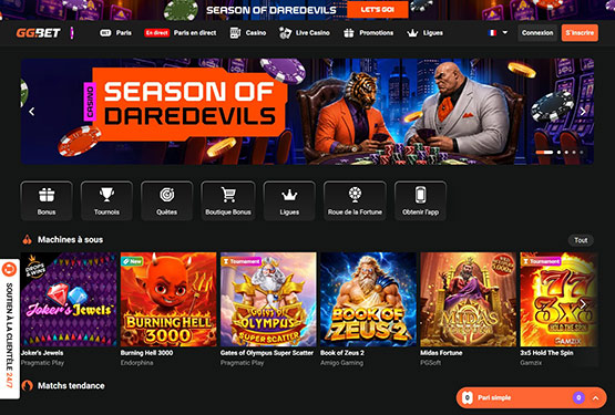 Page principale du casino GGbet