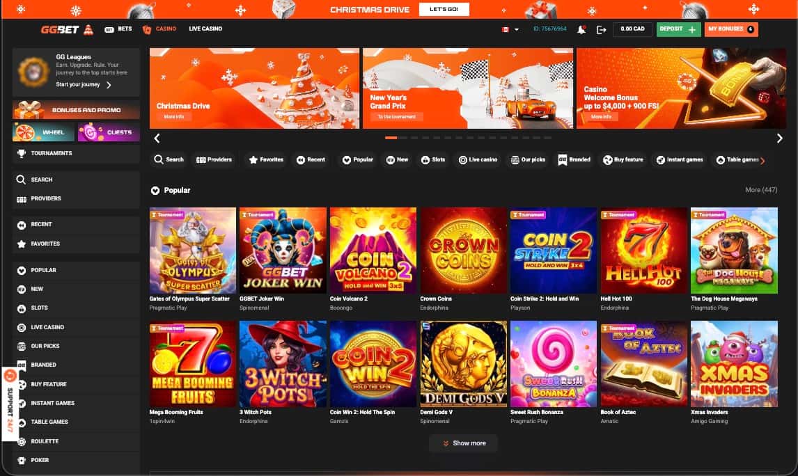 GGbet casino main page