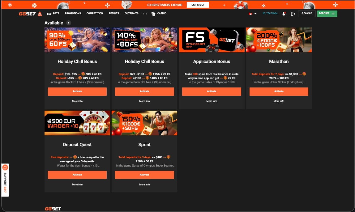 GGbet casino promotions page