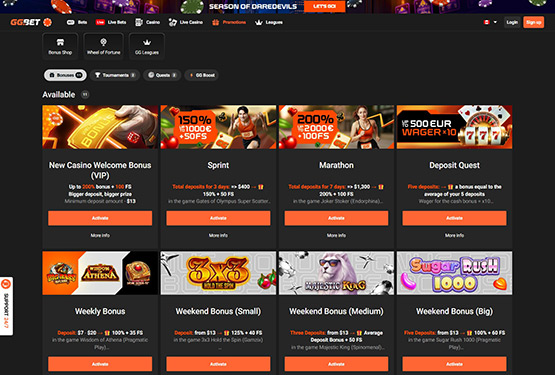 GGbet casino promotions page