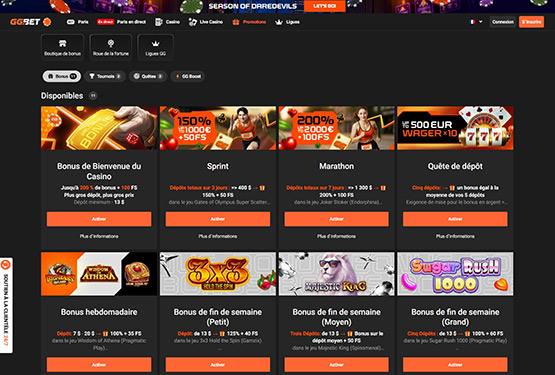 Page des promotions du casino GGbet
