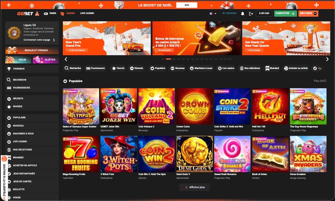 Page principale du casino GGbet
