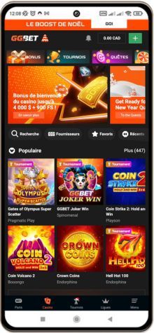 Capture d'écran de la page principale de GGbet Casino sur mobile