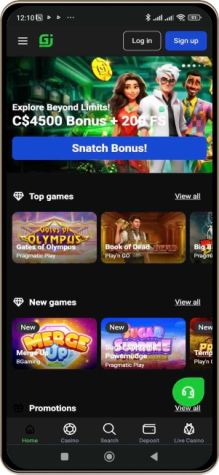 Mobile screenshot of GJ Casino main page