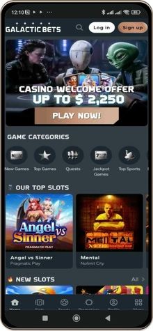 Mobile screenshot of GalacticBets Casino main page