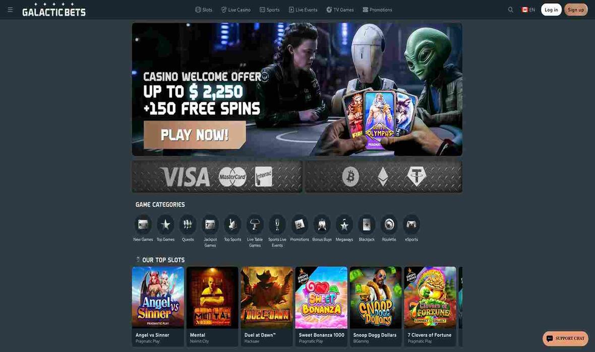 GalacticBets casino main page