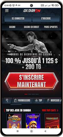 Capture d'écran de la page principale de Glorion sur mobile