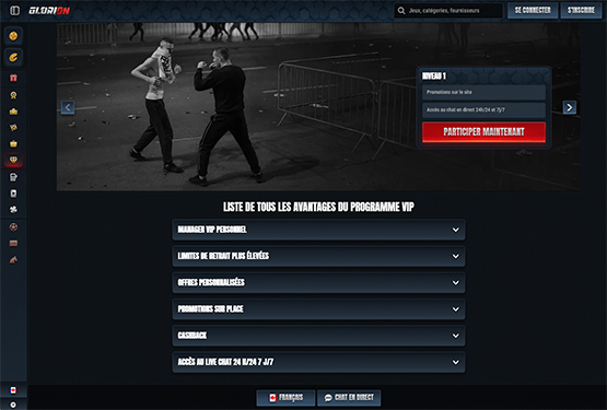 Page VIP du casino Glorion