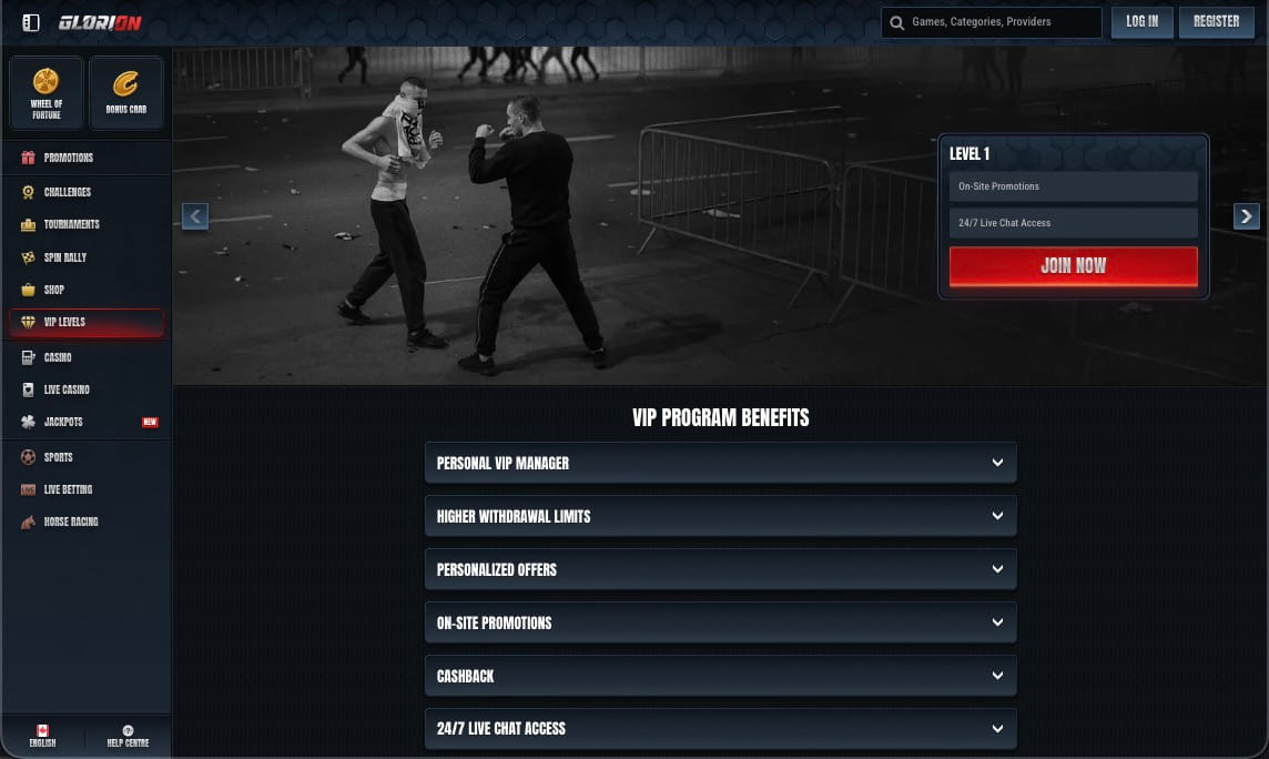 Glorion Casino VIP Levels