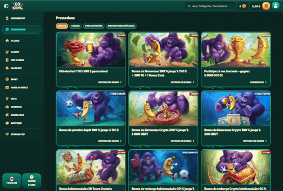 Page des promotions du casino GoKong