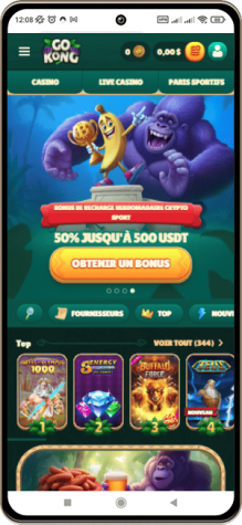 Capture d'écran de la page principale de GoKong Casino sur mobile