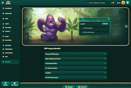 GoKong casino vip page
