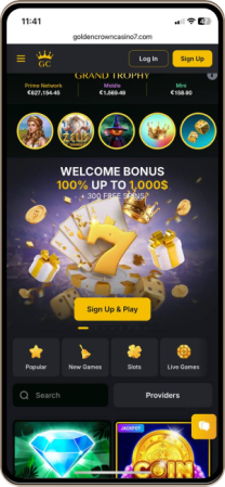 Mobile screenshot of the Golden Crown Casino main page