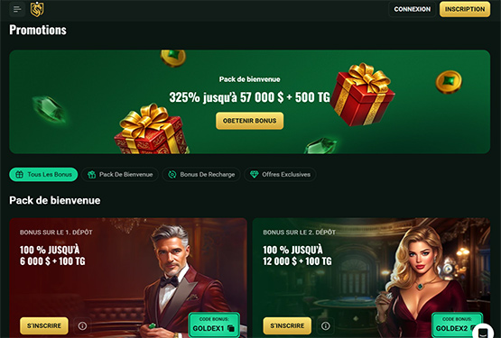Page des promotions du casino Goldex