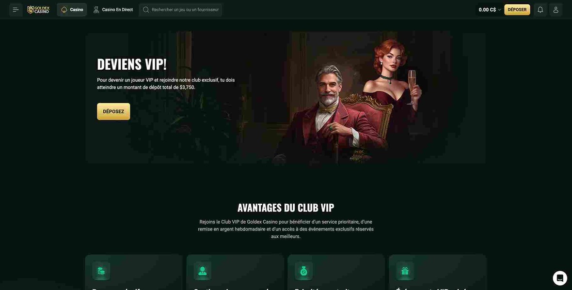 Goldex casino vip page de programmation